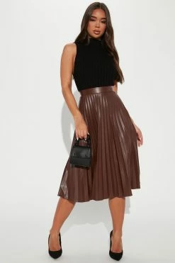 Fashion Nova Stating Facts Midi Skirt - Brown Skirts & Skorts