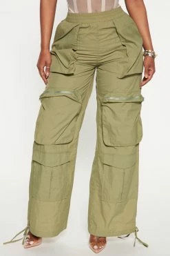 Fashion Nova Pants On Your Mind Wide Leg Parachute Jogger 29 - Olive