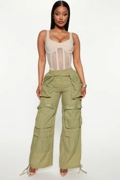 Fashion Nova Pants On Your Mind Wide Leg Parachute Jogger 29 - Olive