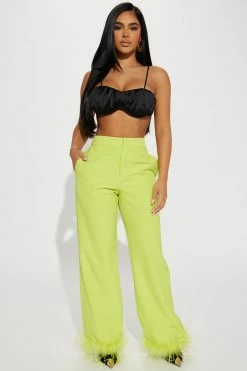 Fashion Nova Pants All The Attention Feather Trouser 30 - Lime