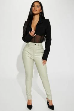 Fashion Nova Night Out PU Leather Pant - Sage
