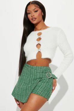 Fashion Nova Elite Socialite Tweed Skort - Green Skirts & Skorts