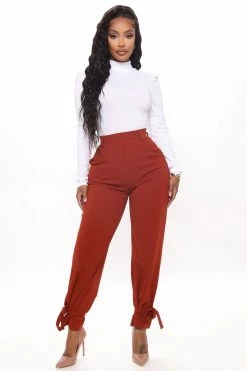 Fashion Nova Into The Office Trouser - Brick Red Pants