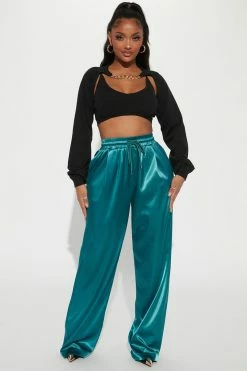 Fashion Nova Keep You Busy Satin Pant 32 - Hunter Pants