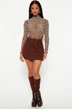 Fashion Nova Monika Belted Mini Skirt - Chocolate