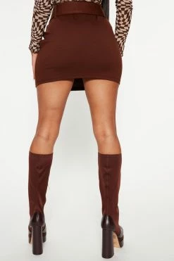 Fashion Nova Monika Belted Mini Skirt - Chocolate