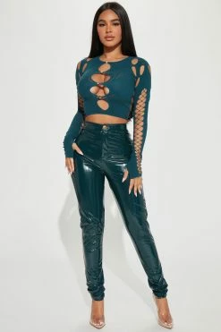 Fashion Nova Late Night Texts Vinyl Pants - Hunter