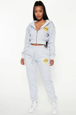 Fashion Nova Lakers Set Up Jogger - Heather Grey