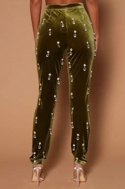 Fashion Nova Pants Chloe Embellished Velvet Pant - Chartreuse