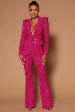 Fashion Nova Pants Gina Embellished Wide Leg Pant - Pink