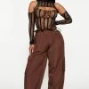 Fashion Nova Keep It Real Nylon Parachute Jogger - Chocolate