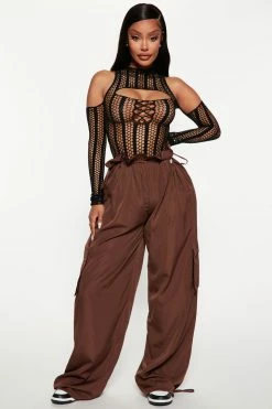 Fashion Nova Keep It Real Nylon Parachute Jogger - Chocolate