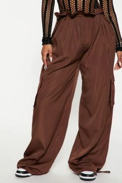 Fashion Nova Keep It Real Nylon Parachute Jogger - Chocolate