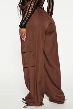 Fashion Nova Keep It Real Nylon Parachute Jogger - Chocolate