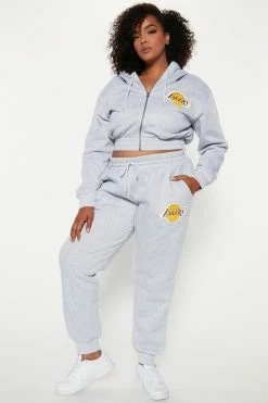 Fashion Nova Lakers Set Up Jogger - Heather Grey