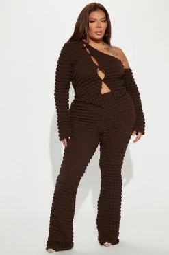 Fashion Nova Cloud Nine Flare Pant - Chocolate Pants