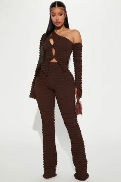 Fashion Nova Cloud Nine Flare Pant - Chocolate Pants
