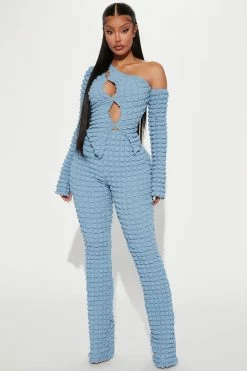 Fashion Nova Cloud Nine Flare Pant - Slate Blue Pants