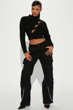 Fashion Nova Chained Down Wide Leg Cargo Pant 31 - Black