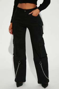 Fashion Nova Chained Down Wide Leg Cargo Pant 31 - Black