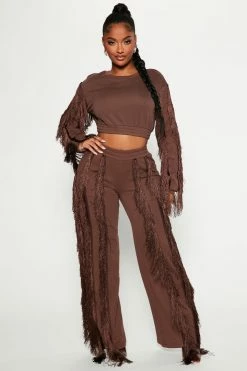 Fashion Nova Just Shake It Fringe Jogger - Chocolate Pants