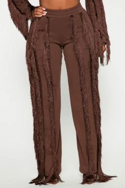 Fashion Nova Just Shake It Fringe Jogger - Chocolate Pants