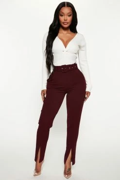 Fashion Nova Pants Lina Trouser Pant - Burgundy