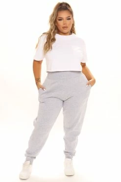 Fashion Nova Not A Game Fleece Jogger - Heathered Grey