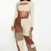 Fashion Nova Ready To Go Wide Leg Cargo Pant 32 - Brown/combo Pants