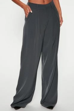 Fashion Nova Olsen High Rise Trouser - Charcoal