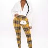 Fashion Nova Check In Plaid Leggings - Yellow/combo