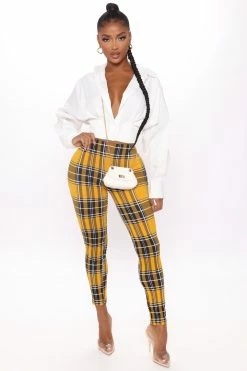 Fashion Nova Check In Plaid Leggings - Yellow/combo