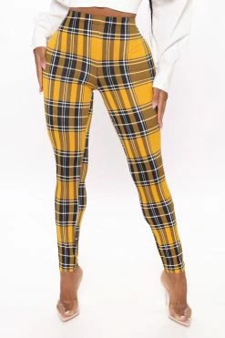 Fashion Nova Check In Plaid Leggings - Yellow/combo