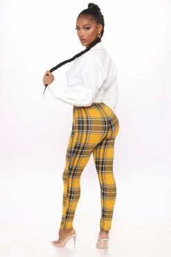 Fashion Nova Check In Plaid Leggings - Yellow/combo