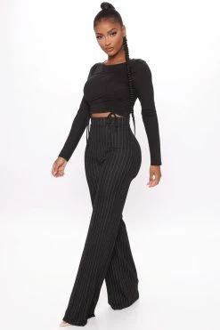 Fashion Nova Victoria High Waisted Dress Pant Pinstripe - Black/White