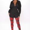 Fashion Nova Plaid It Forward Legging - Red/combo Leggings