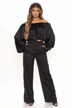 Fashion Nova Pants Put It Down Satin Trousers - Black