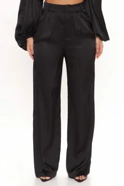 Fashion Nova Pants Put It Down Satin Trousers - Black