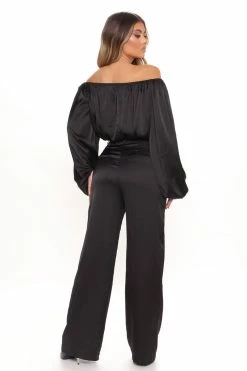 Fashion Nova Pants Put It Down Satin Trousers - Black