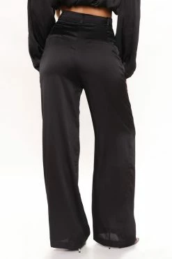 Fashion Nova Pants Put It Down Satin Trousers - Black