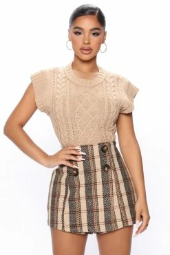 Fashion Nova Skirts & Skorts Vibe With Me Plaid Skort - Taupe/combo