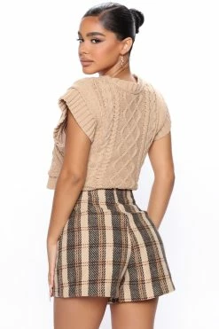 Fashion Nova Skirts & Skorts Vibe With Me Plaid Skort - Taupe/combo