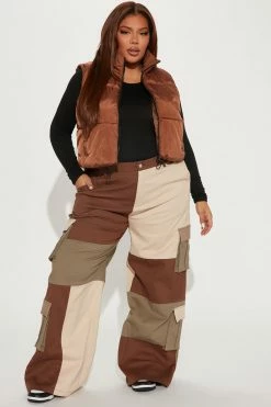 Fashion Nova Ready To Go Wide Leg Cargo Pant 32 - Brown/combo Pants