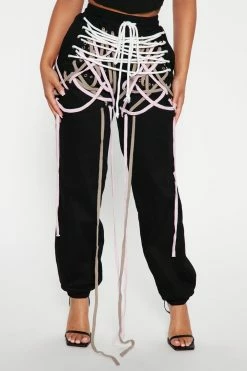 Fashion Nova Live A Little Lace-Up Jogger - Black