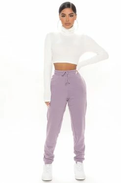 Fashion Nova Unbothered Fleece Jogger - Purple Pants