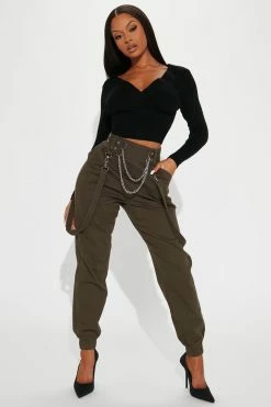Fashion Nova Not Messing Around Cargo Jogger 30 - Olive Pants