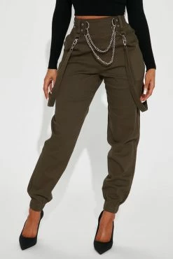 Fashion Nova Not Messing Around Cargo Jogger 30 - Olive Pants
