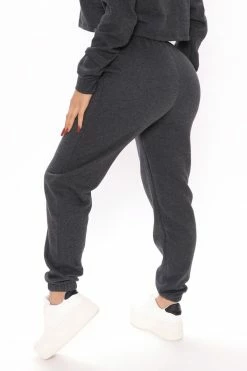 Fashion Nova Work Things Out Fleece Joggers - Charcoal Pants