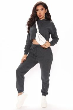 Fashion Nova Work Things Out Fleece Joggers - Charcoal Pants