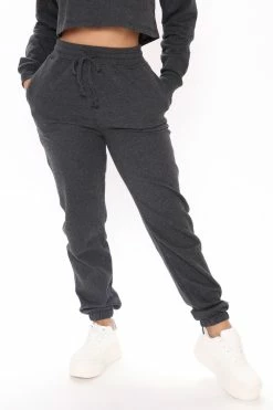 Fashion Nova Work Things Out Fleece Joggers - Charcoal Pants